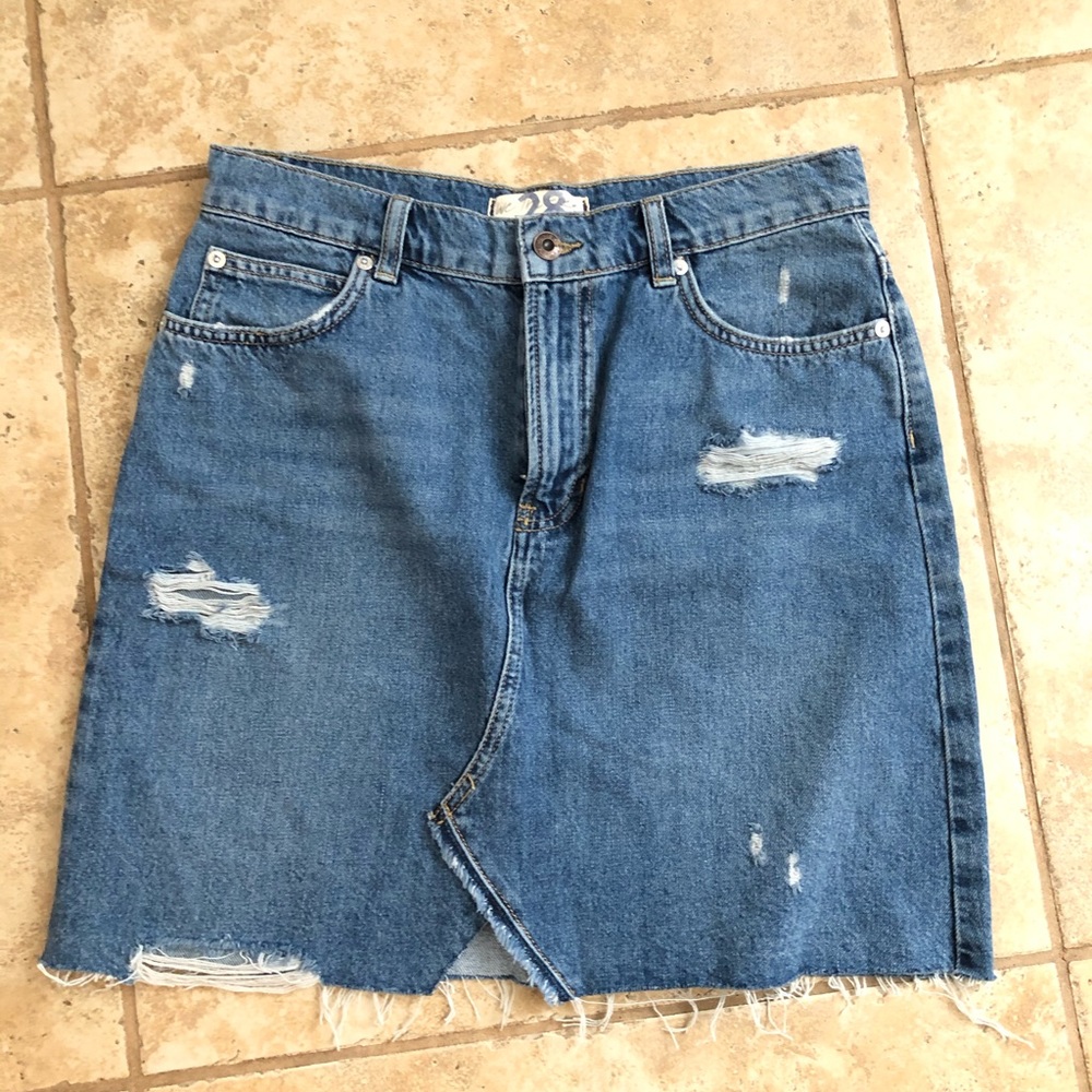 NWOT Free People Frayed Denim Skirt size 28